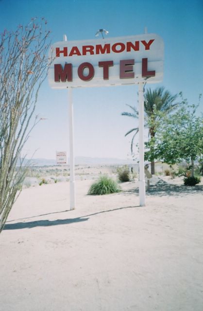This is the hotel in 29 Palms where U2 stayed when they came to Joshua Tree. The smaller sign says, 
