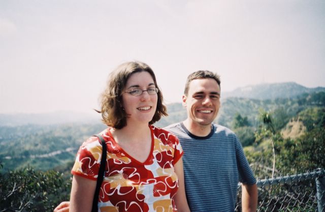 This is a picture of the Hollywood sign, way off behind Andrew's left shoulder.